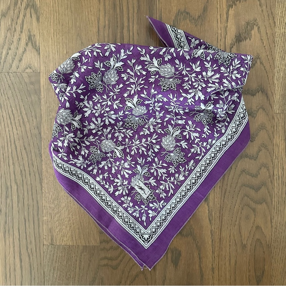 Yves Saint Laurent Floral Paisley Printed Cotton Bandana Scarf Purple 18" Square